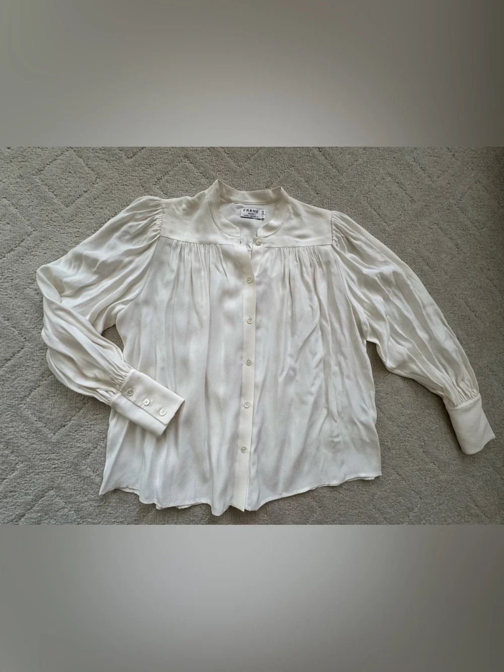 Frame Denim Ivory Pleated Band-Collar Button-Down Chloe Silk Blouse/ S/ NWT - Picture 11 of 14